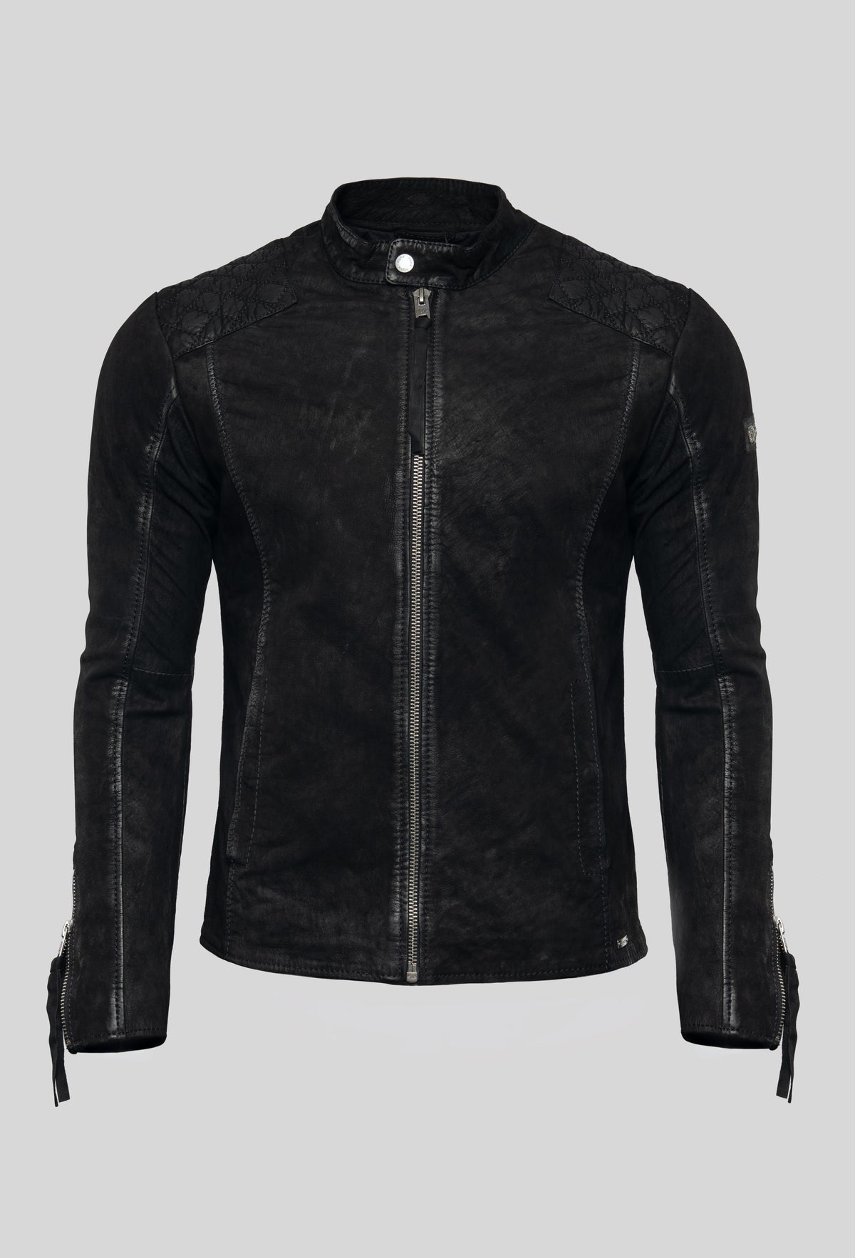 Nero von tigha – Biker-Lederjacke für Herren aus Rindsleder in Buffed Black, Produktfoto ohne Model