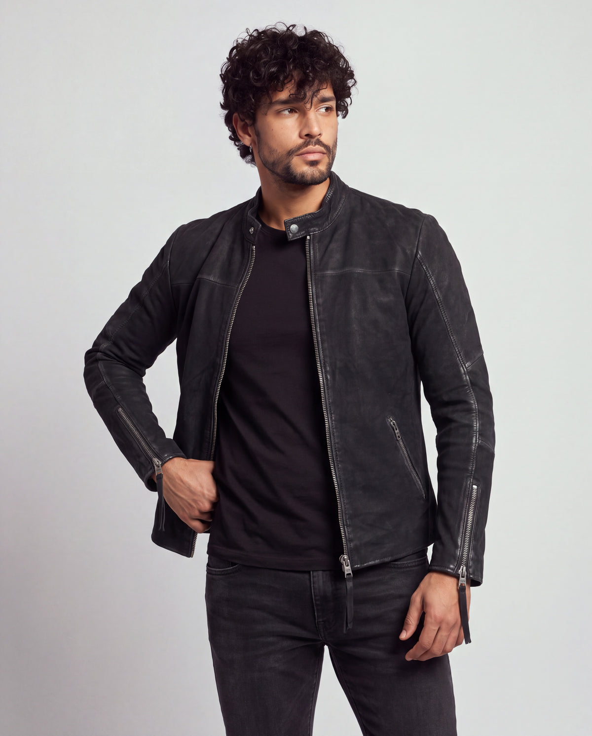 Daniel — Lederjacke, Buffed Black, Front