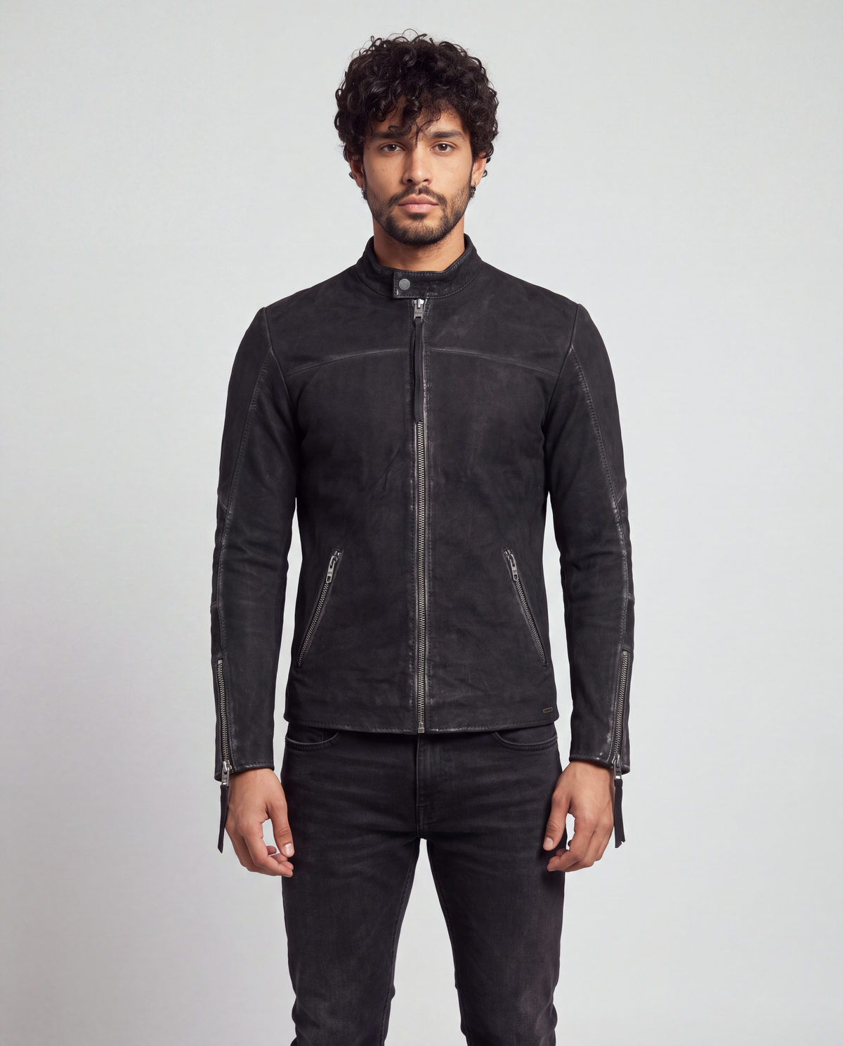 Daniel — Lederjacke, Buffed Black, Front geschlossen