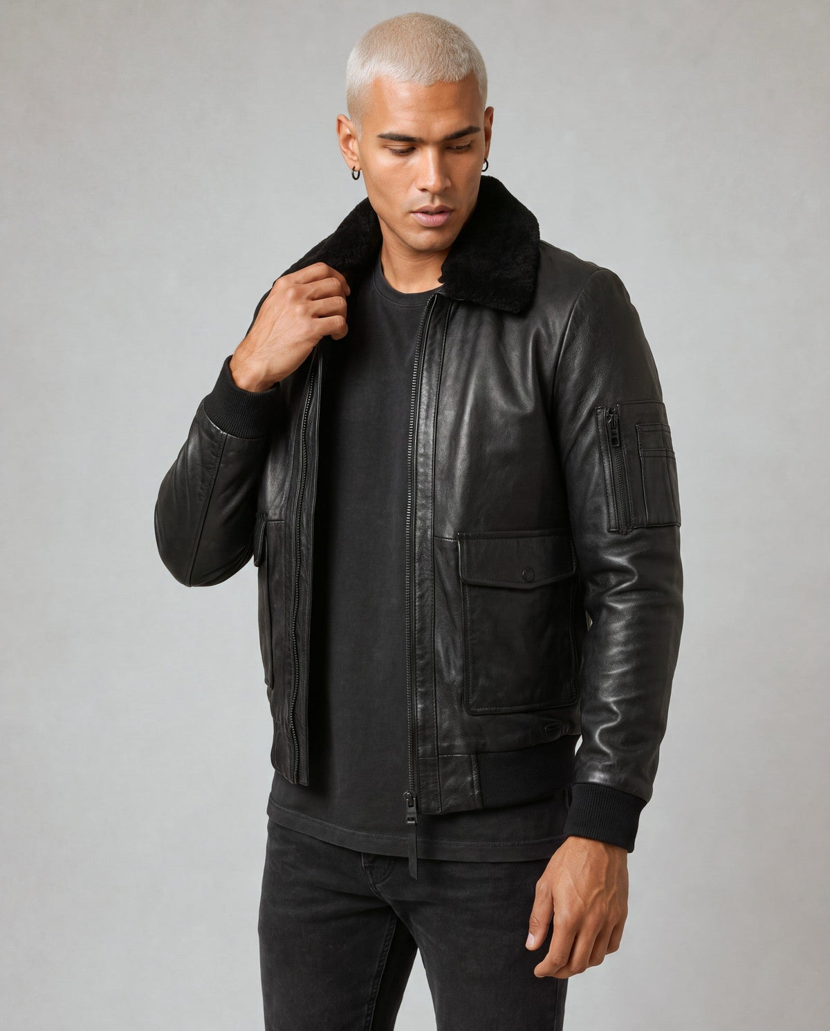 Pete Piloten-Bomber mit Shearling-Kragen — Vorderansicht