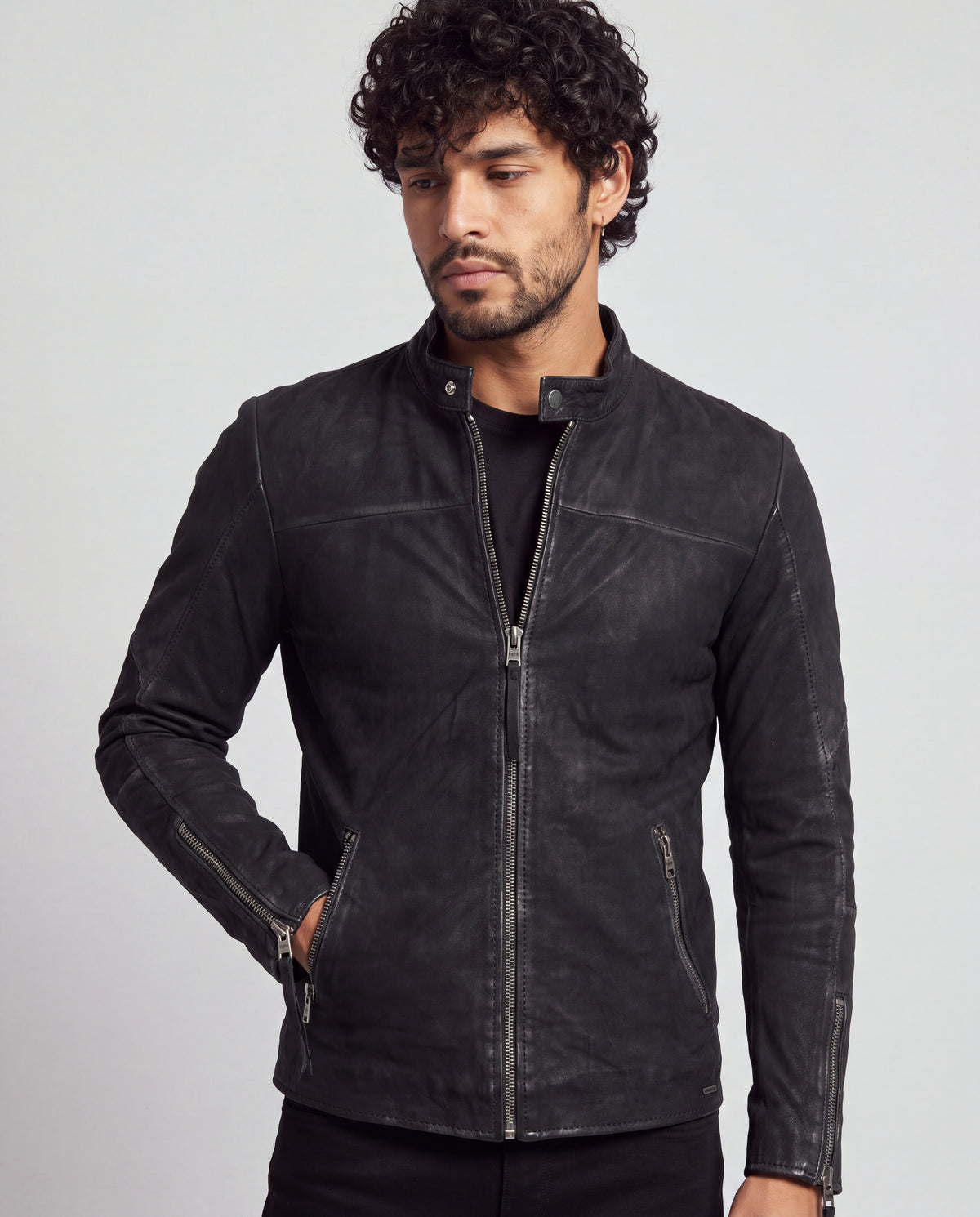 Daniel — Lederjacke, Buffed Black, Front offen