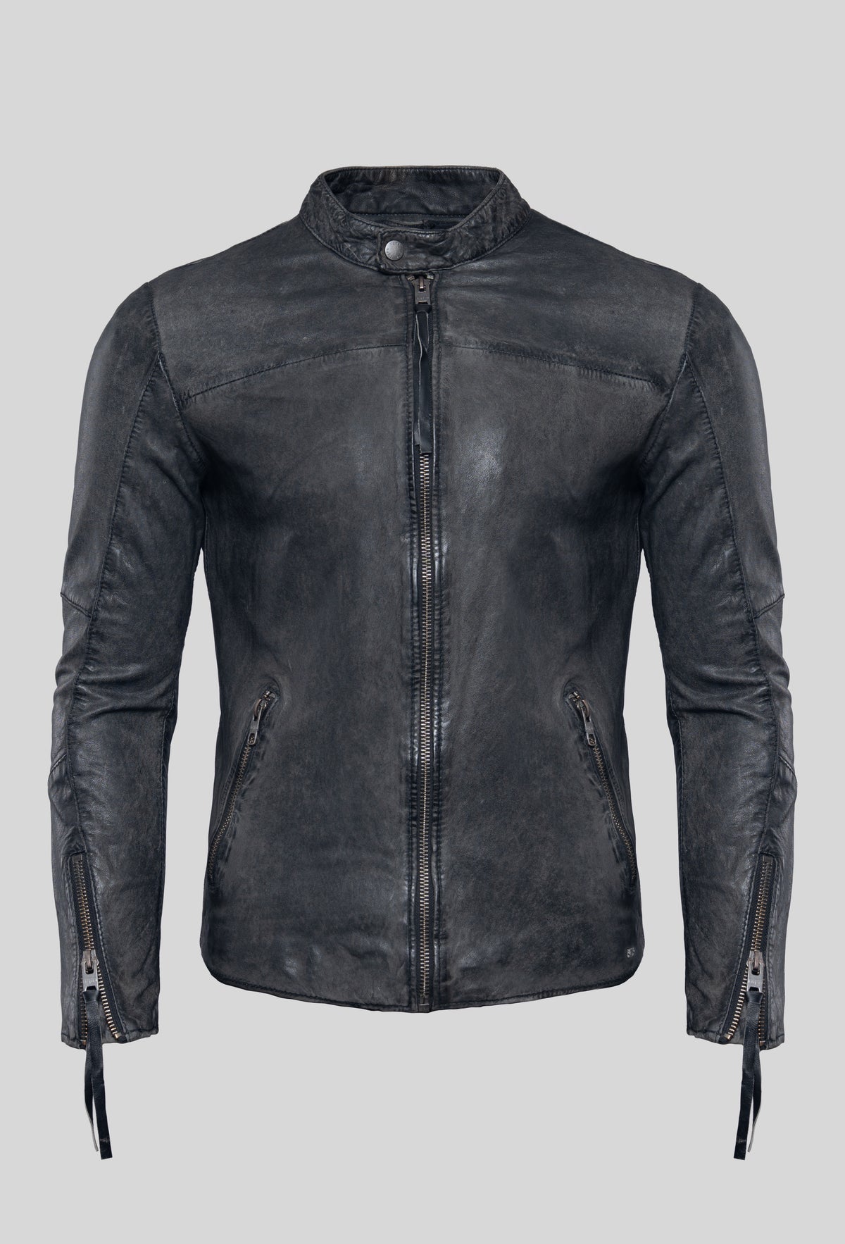 Daniel von tigha – Lederjacke mit Stehkragen für Herren aus Rindsleder in Stone Washed Black, Produktfoto ohne Model
